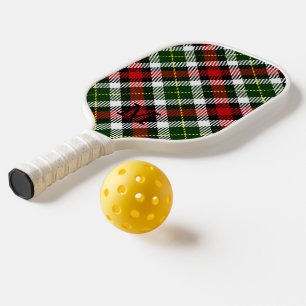 Holiday Christmas Plaid Monogram Initial Sports Pickleball Paddle