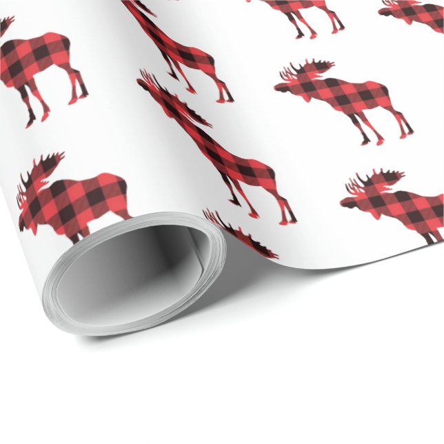 Holiday Christmas plaid moose Wrapping Paper (Roll Corner)