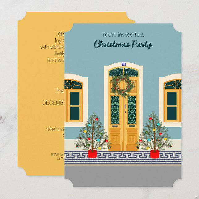 Holiday Christmas Portuguese festive house party Invitation (Front/Back)