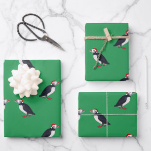 Holiday Christmas puffin bird vintage Wrapping Pap Paper Sheet