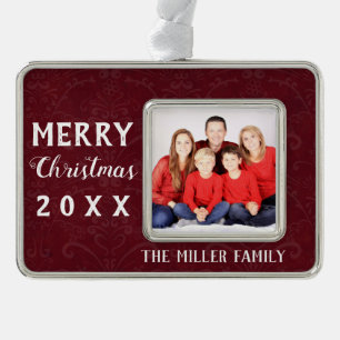 Holiday Christmas Red Vintage Keepsake Year Photo Silver Plated Framed Ornament