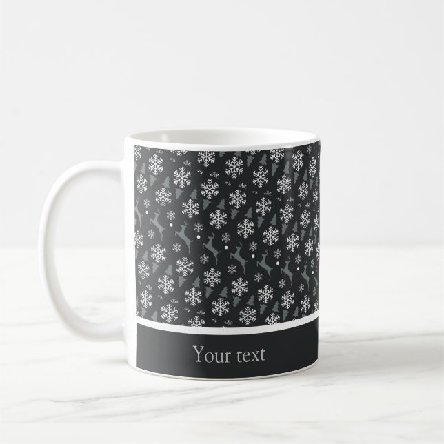 holiday Christmas reindeer deep dark grey custom Coffee Mug (Left)