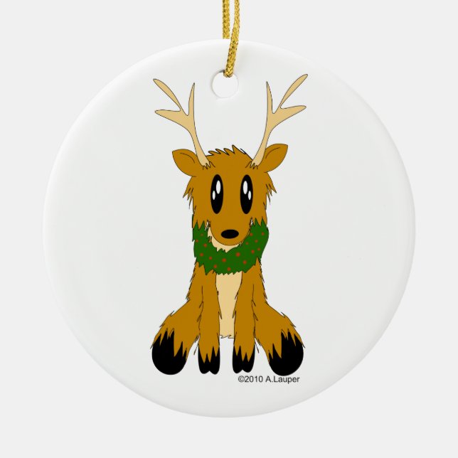 Holiday Christmas Reindeer with Wreath Ornament (Front)
