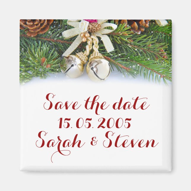 Holiday Christmas Ribbon Save the date Magnet (Front)