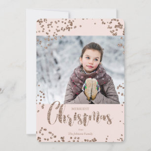 Holiday Christmas   Rose Gold Glitter   Photo Card