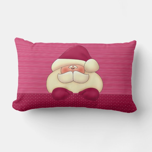 Holiday Christmas Santa in Pink Lumbar Cushion (Front)