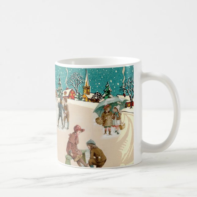 Holiday Christmas Spirit Vintage Village Scene Coffee Mug (Right)