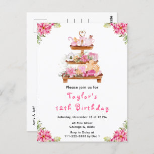 Holiday Christmas Tea Birthday Party Pink Postcard