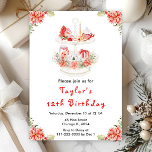 Holiday Christmas Tea Birthday Party Red Invitation