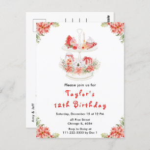 Holiday Christmas Tea Birthday Party Red Postcard