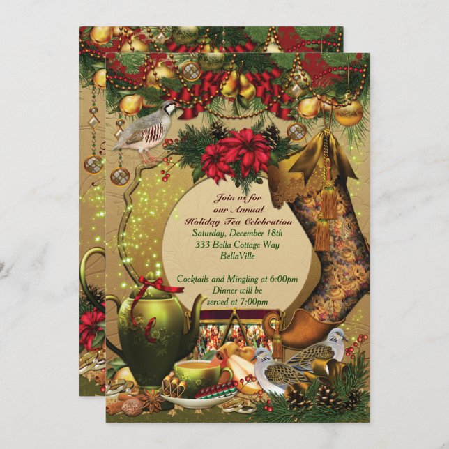 Holiday Christmas Tea Party Invitations (Front/Back)