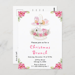 Holiday Christmas Tea Party Pink Postcard