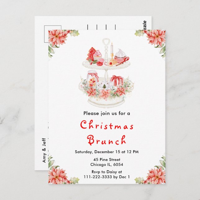 Holiday Christmas Tea Party Red Postcard (Front/Back)