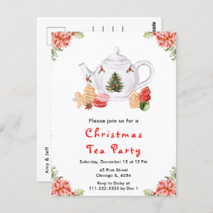 Holiday Christmas Tea Party Red Postcard