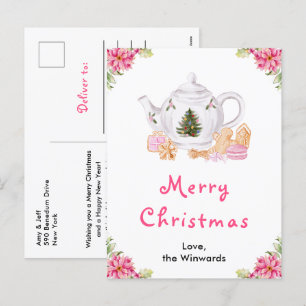 Holiday Christmas Tea Pink Merry Christmas Postcard
