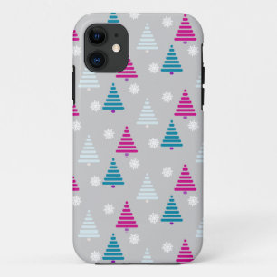 Holiday Christmas tree blue pink simple iPhone 11 Case