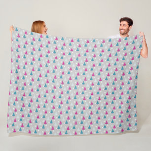 Holiday Christmas tree blue pink simple Fleece Blanket