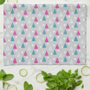 Holiday Christmas tree blue pink simple Tea Towel