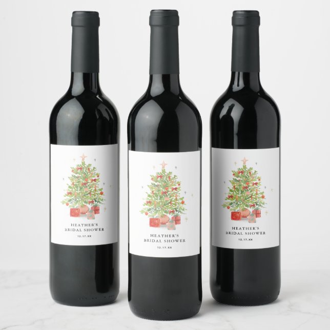 Holiday Christmas Tree Bridal Shower Favours Wine Label (Bottles)