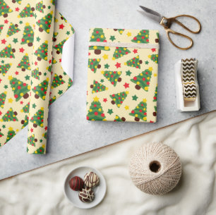 Holiday Christmas tree, Ornaments & Stars Seamless Wrapping Paper