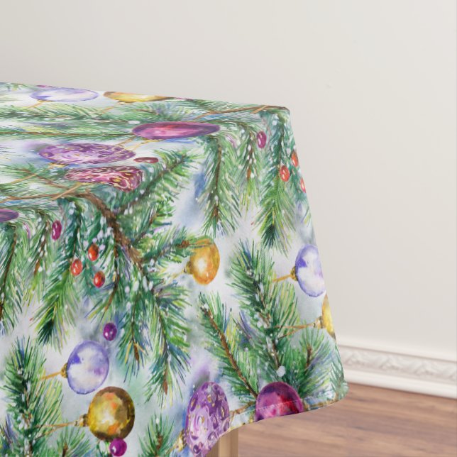 Holiday Christmas Tree Ornaments Tablecloth (In Situ)