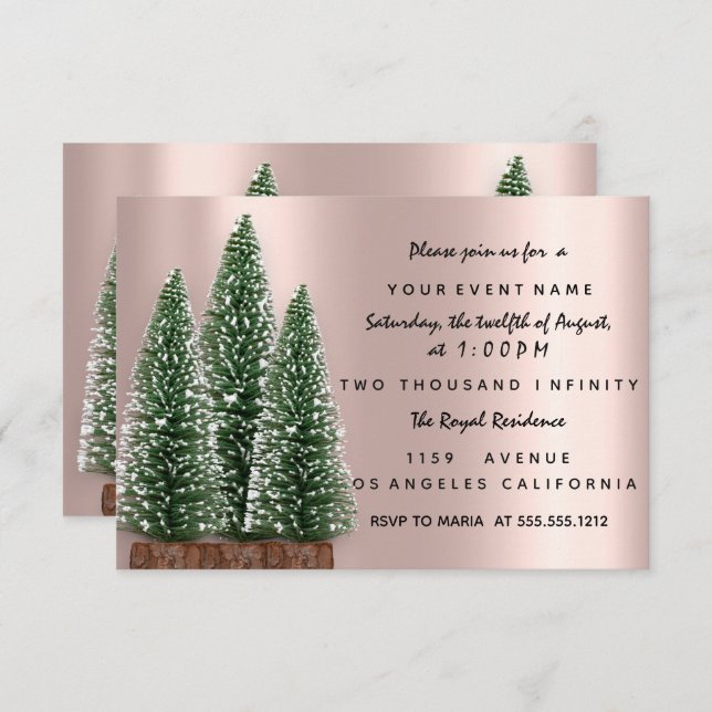 Holiday Christmas Tree Party Rose Dinner Invitation (Front/Back)