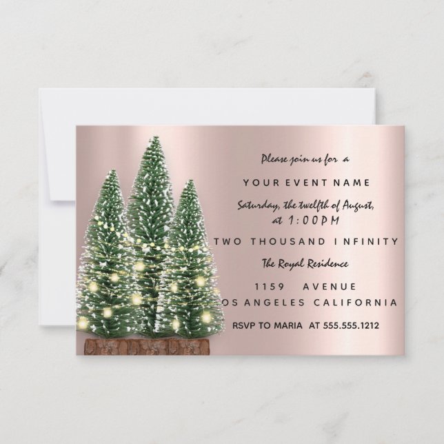 Holiday Christmas Tree Party Rose Dinner Invitation (Front)