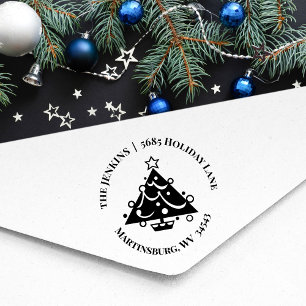 Holiday Christmas Tree Return Address Rubber Stamp