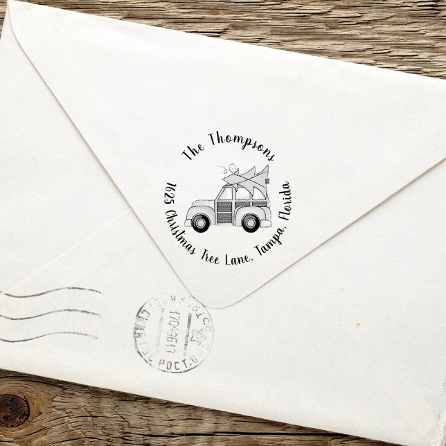 Holiday Christmas Tree Simple Whimsical Funny Car Rubber Stamp (Creator Uploaded)