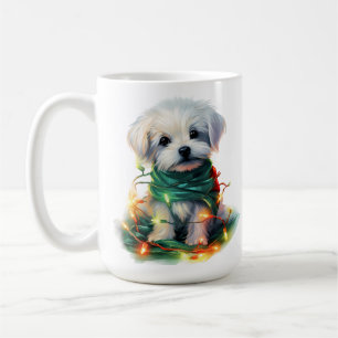 HOLIDAY CHRISTMAS  WHITE MALTESE PUPPY DOG COFFEE MUG