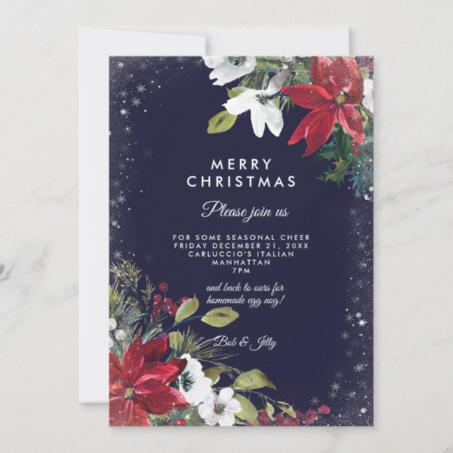 holiday christmas winter floral party invitation (Front)