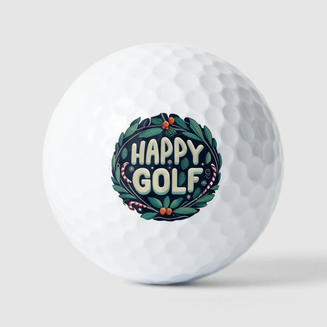 Holiday Christmas with "Happy Golf" inscription Golf Balls (Front)