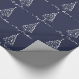 Holiday Christmas Wrapping Paper Silver Tree Navy