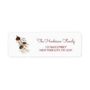 Holiday Christmas Wreath with Pine Cone Branch Return Address Label