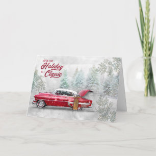 Holiday Classic Car Watercolor Sketch in Woodland Card
