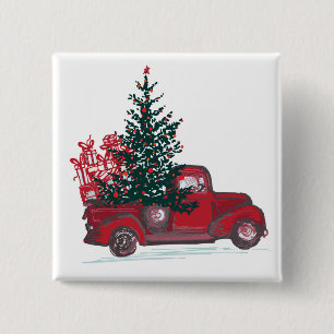 Holiday Classic Red Pickup Truck 15 Cm Square Badge