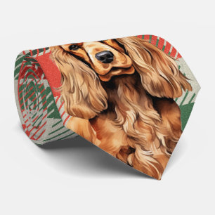 Holiday Cocker Spaniel Dog with Christmas Plaid Tie
