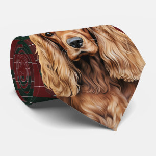 Holiday Cocker Spaniel Dog with Christmas Plaid Tie