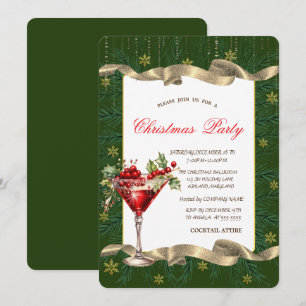 Holiday Cocktail Branches Green Christmas Party Invitation