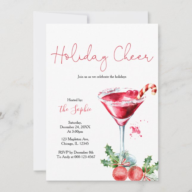 Holiday Cocktail Holiday Cheer Christmas Party Invitation (Front)
