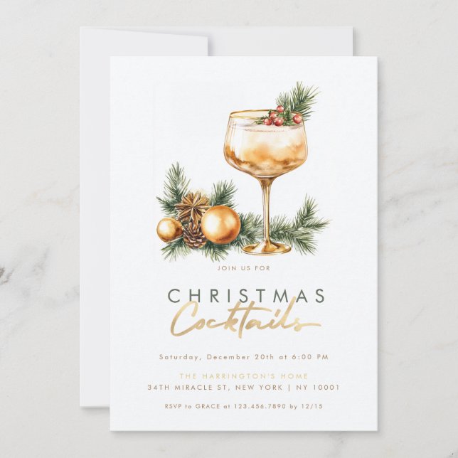 Holiday Cocktail Modern Christmas Cocktails Party Invitation (Front)