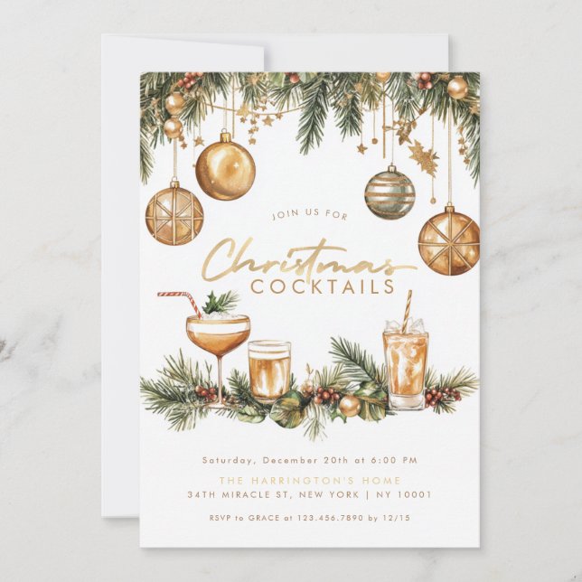 Holiday Cocktail Modern Elegant Christmas Party Invitation (Front)
