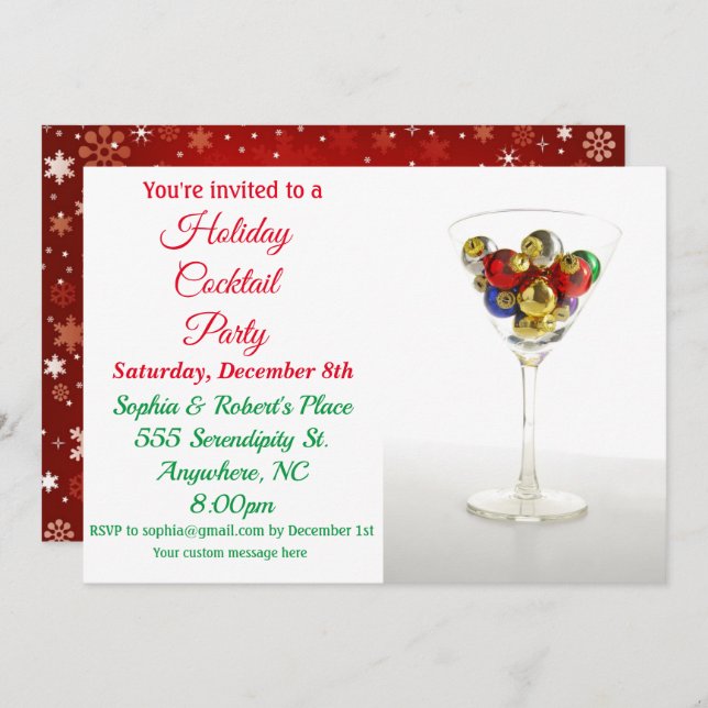 Holiday Cocktail Party Christmas Ornament Martini Invitation (Front/Back)