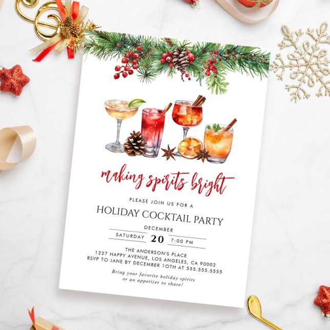 Holiday Cocktail Party Making Spirits Bright Invitation (Creator Uploaded)