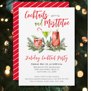 Holiday Cocktail Party Red Green Festive Drinks Invitation