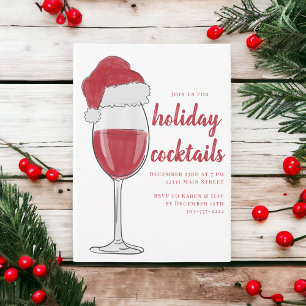 Holiday Cocktail Party / Red Wine Glass Santa Hat Invitation
