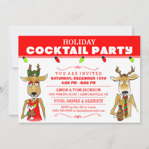 Holiday Cocktail Party Reindeer with Drinks Invite