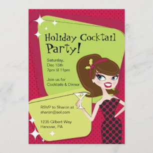 Holiday Cocktail Party Retro Woman with Martini Invitation
