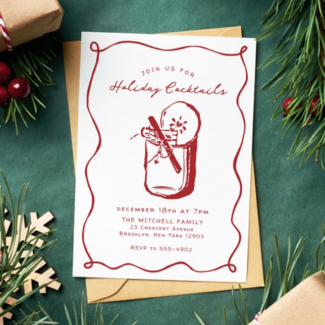 Holiday Cocktails Festive Drinks Christmas Party Invitation (Creator Uploaded)