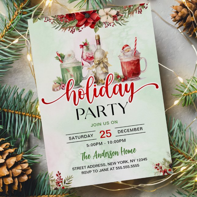 Holiday Cocktails Festive Drinks Christmas Party Invitation (Creator Uploaded)